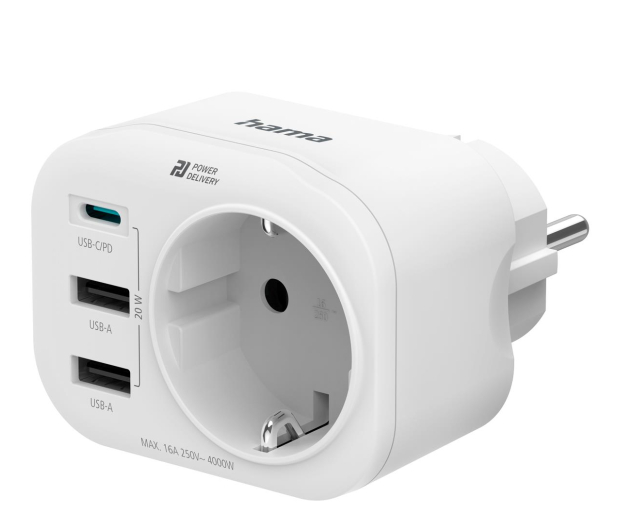 HAMA MULTIADAPTER DO GNIAZDA 1xGNIAZDO AC 1xUSB-C PD 2 xUSB-A 20W 4047443498359 - 1265030 - zdjęcie